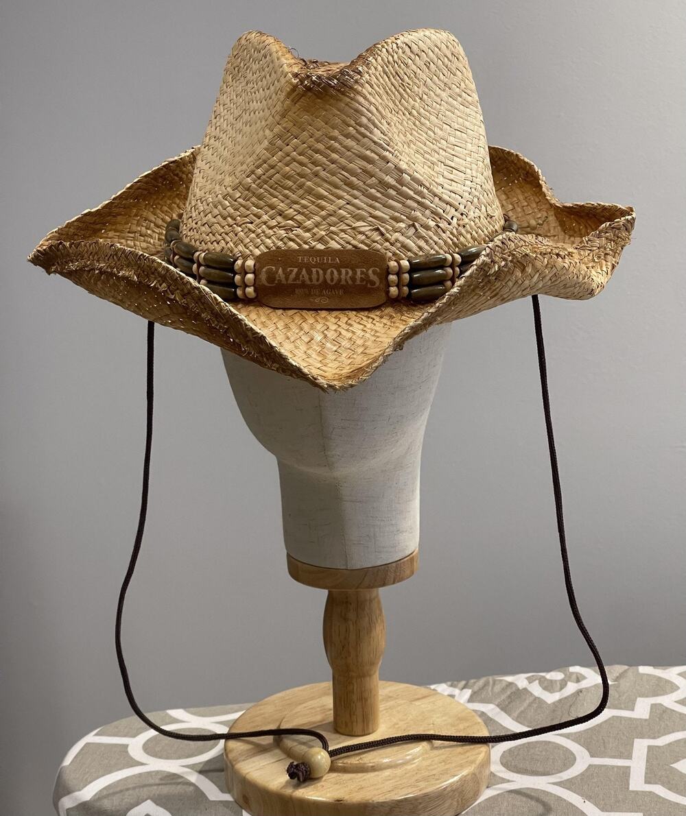 Cazadores Hat Cap Cowboy Men One Size Beige Straw Chin TIe Cord Wide Brim